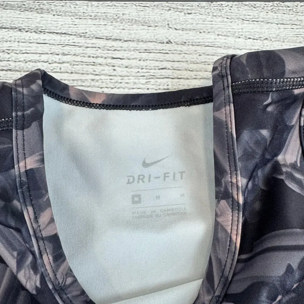 Nike Women's Dri-Fit Gray & Pink Floral Cropped Workout Tank Size Medium